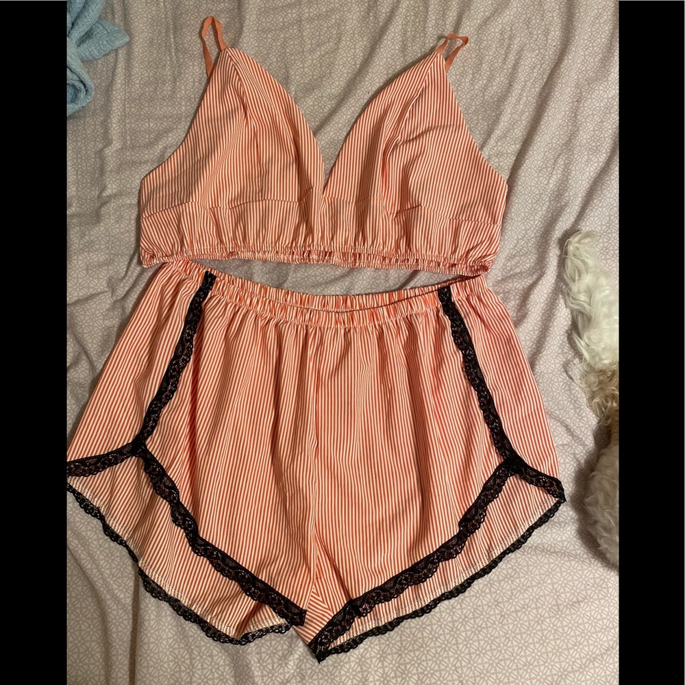 Orange & White Stripped Lingerie Set 4x